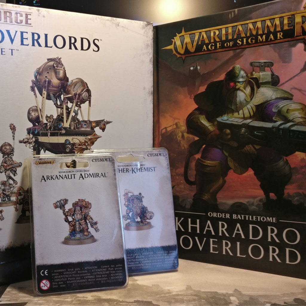 Kharadron Overlord Battletome and a Kharadron Overlords Battleforce, an Arkanaut Admiral and an Aether Khemist.